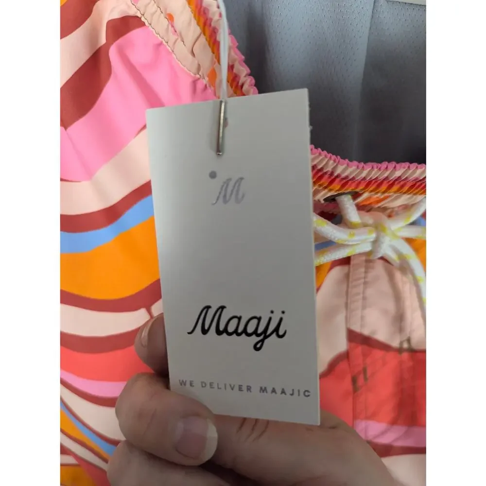 Maaji Sailor Sporty Shorts Swizzle Blossom Swim Trunks Pink Orange M NWT